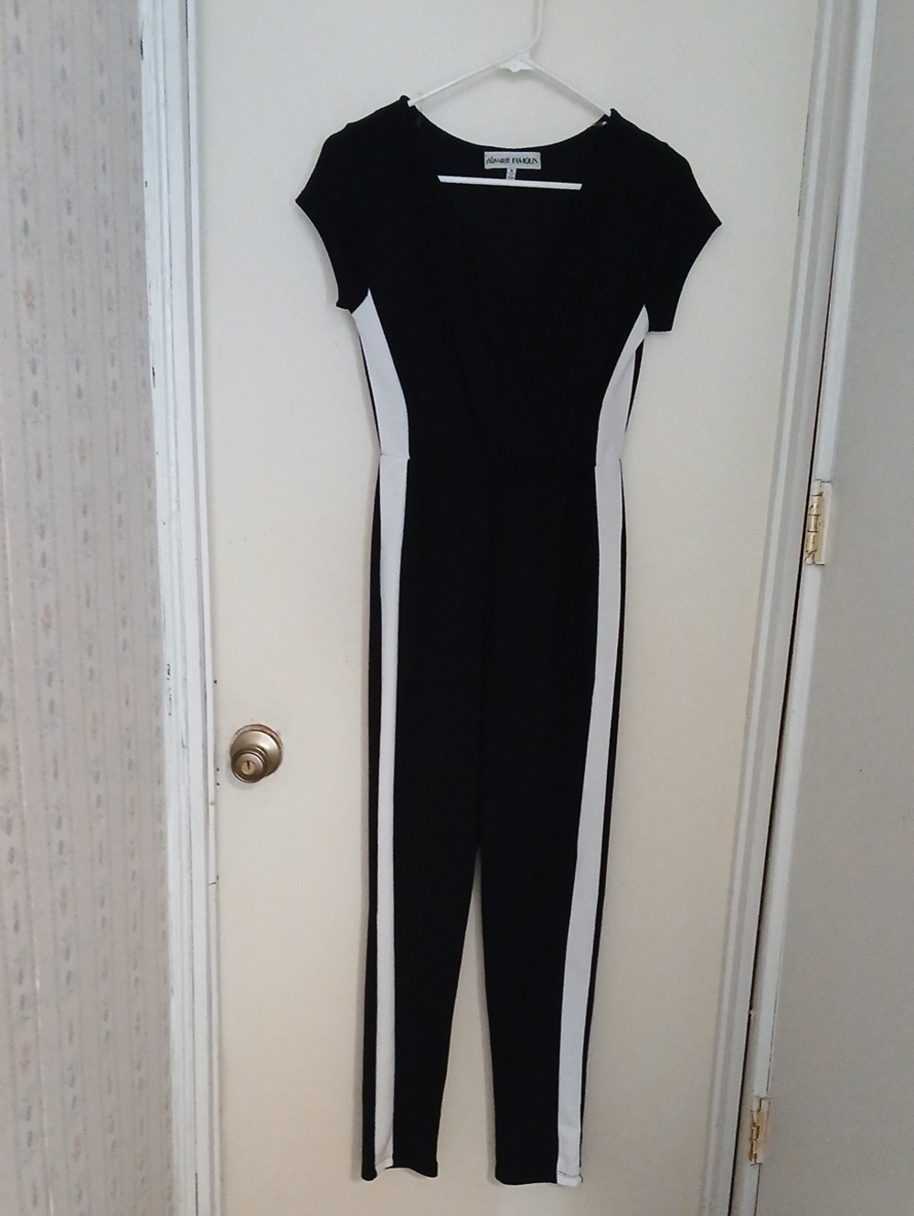 Almost Famous Black Jumpsuit with White Side Stripes